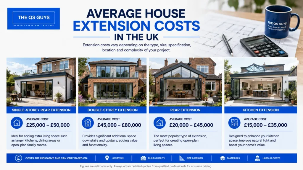 Average house extension costs in the UK for different extension types