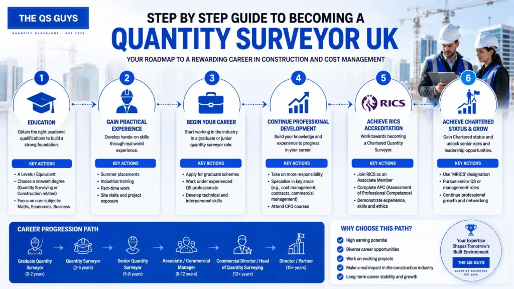 Step by step pathway to becoming a quantity surveyor in the UK