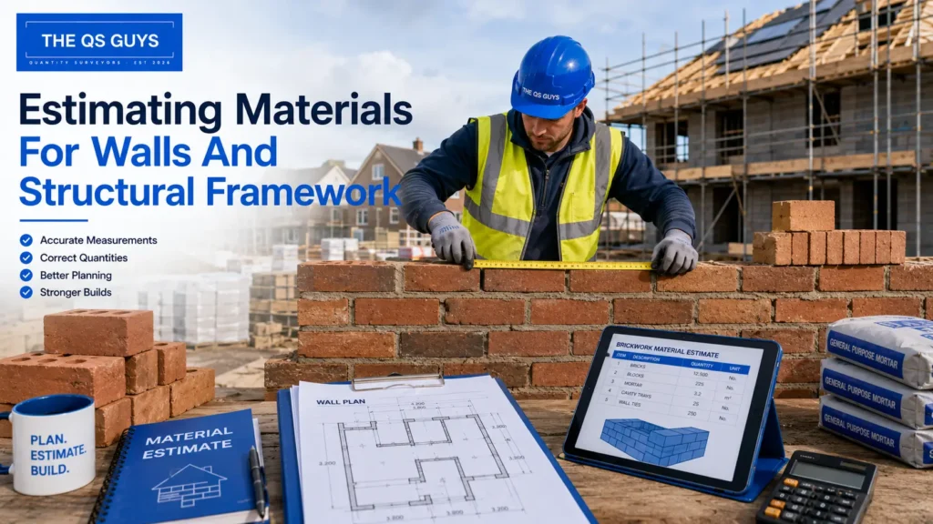 Calculating brick quantities for residential wall construction.