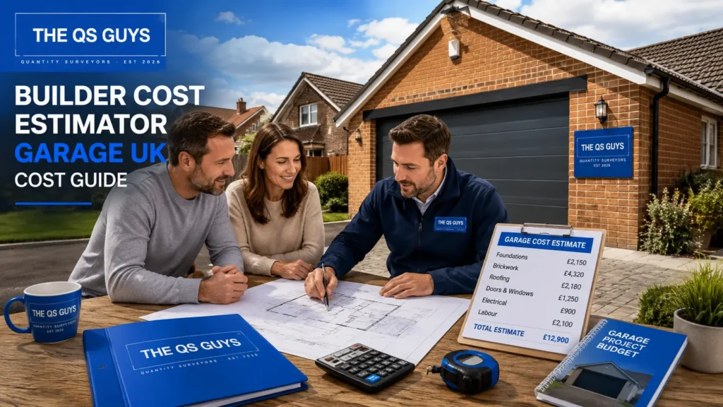 Builder cost estimator garage UK guide showing garage construction planning and cost estimation.