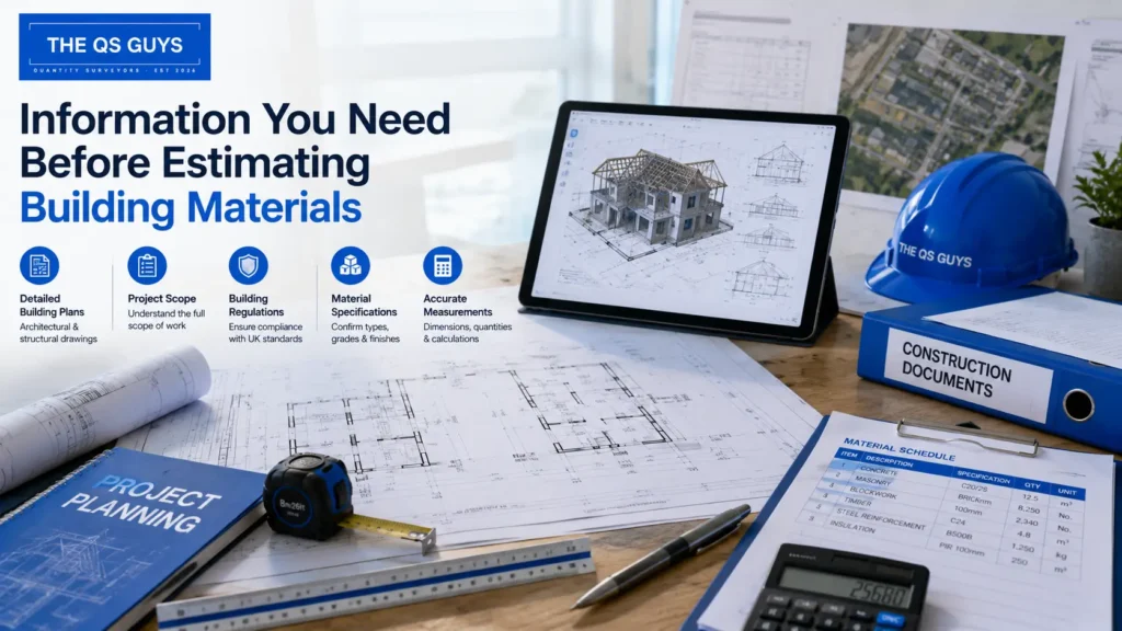 Detailed architectural drawings and construction plans for material estimation.