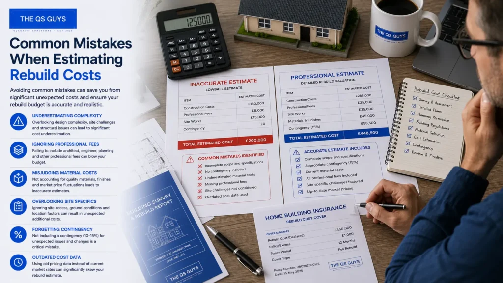 Common mistakes when estimating house rebuild costs.
