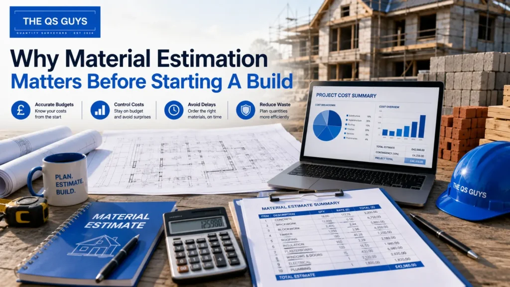 Construction cost planning and material estimation for UK home building projects.