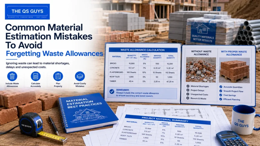 Common mistake of forgetting waste allowances in material estimates.