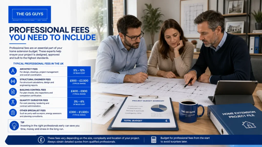 Architect and engineer discussing professional fees for a house extension