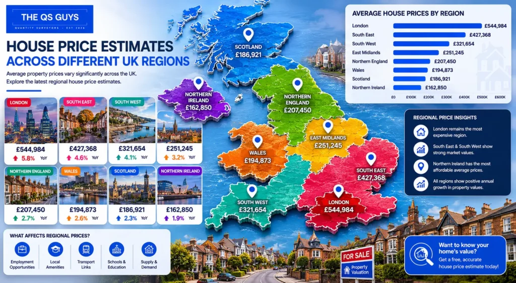 House price estimates across different UK regions.