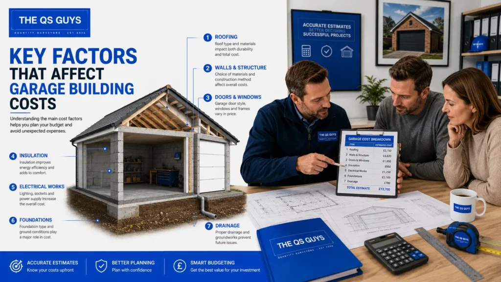 Major factors that influence garage building costs in the UK.