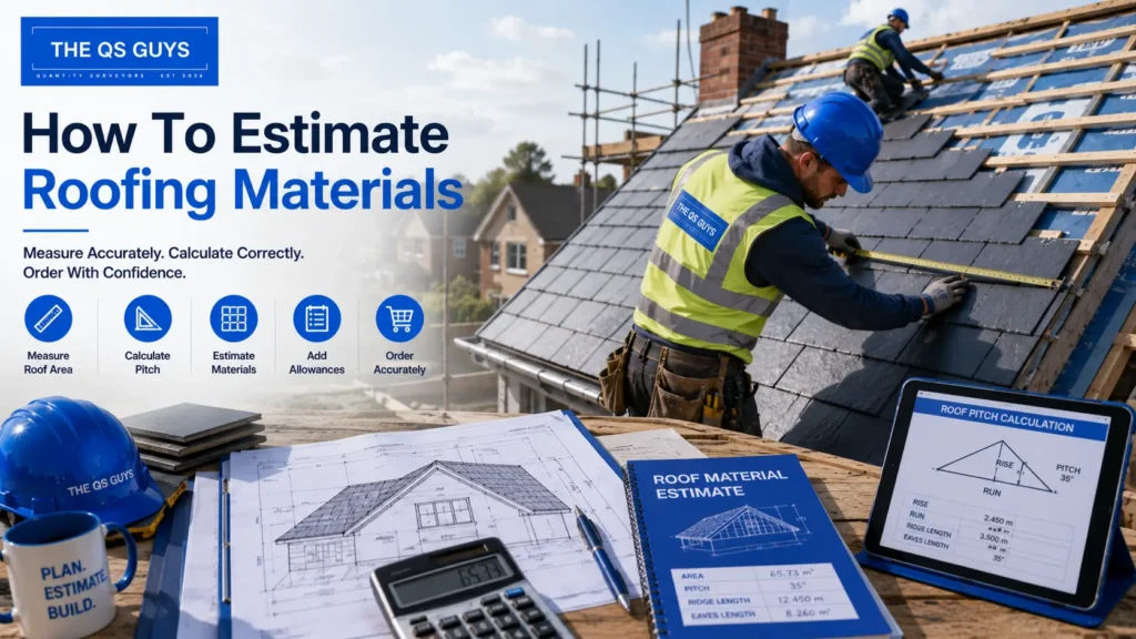 Measuring roof area for accurate roofing material estimation.