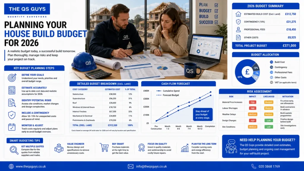 Planning a realistic house build budget for 2026 UK construction projects.