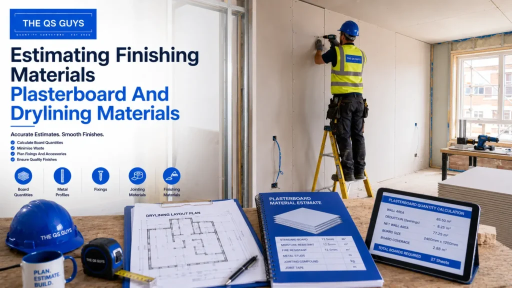 Plasterboard and drylining material estimation for interior construction.