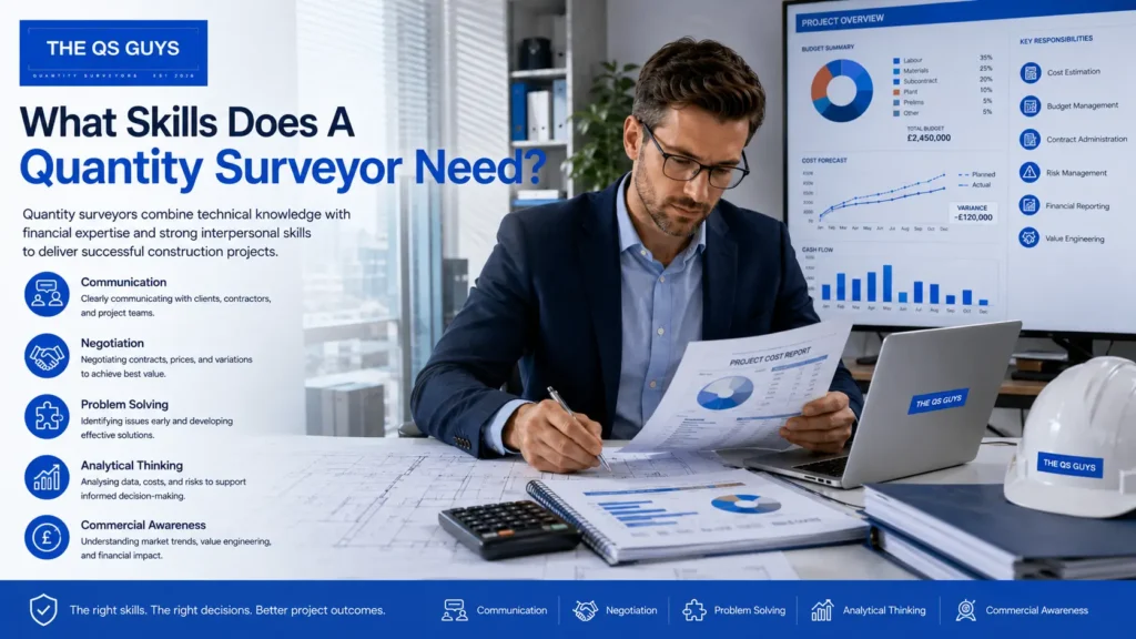 Essential skills required for a successful quantity surveyor career.