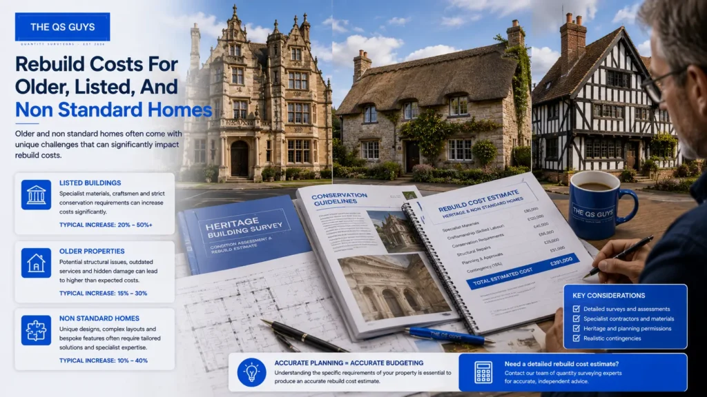 Rebuild costs for older listed and non standard homes in the UK.