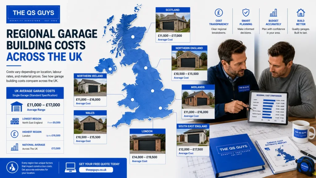 Regional garage building cost differences across the United Kingdom.