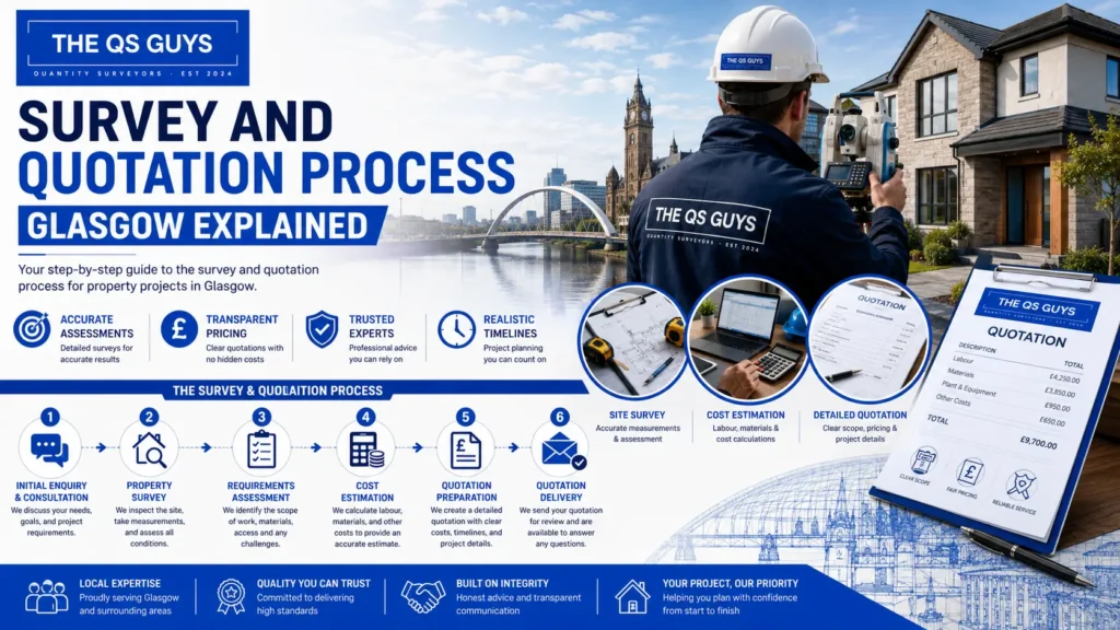 Survey and Quotation Process Glasgow Explained featuring property survey, cost estimation, and professional quotation services.