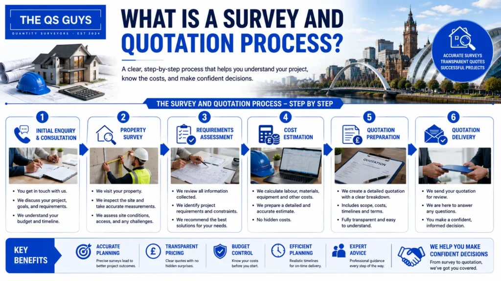 Survey and quotation process Glasgow showing survey, assessment, and quotation stages.