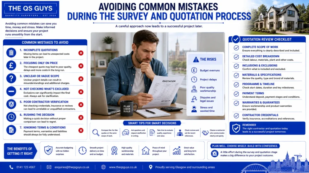 Common mistakes to avoid during the survey and quotation process.