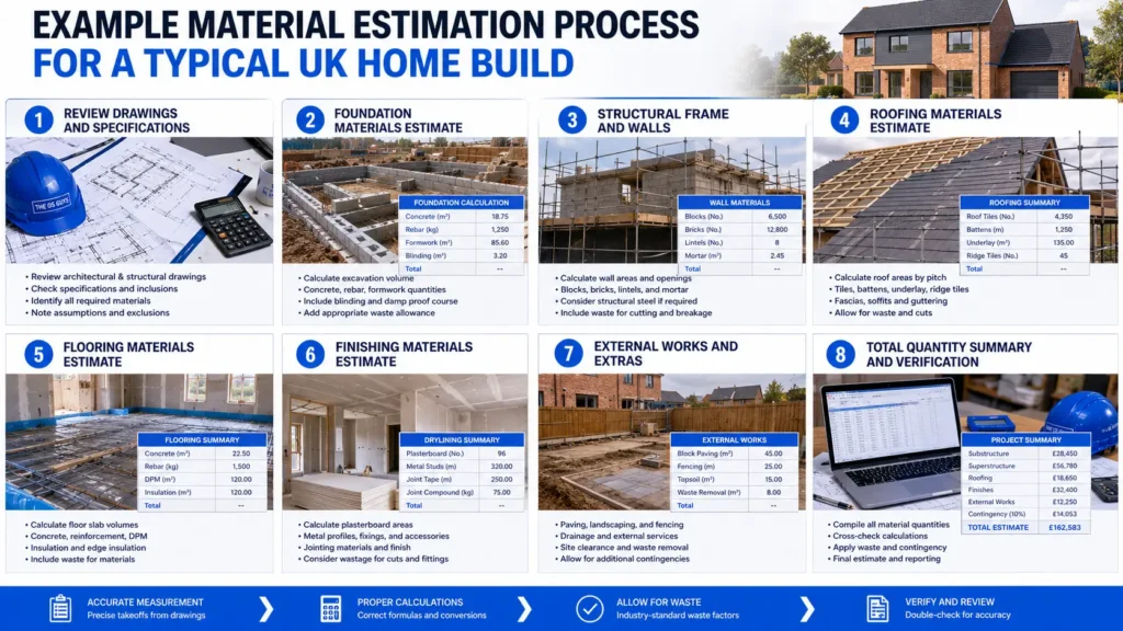 Example material estimation process for a typical UK home construction project.